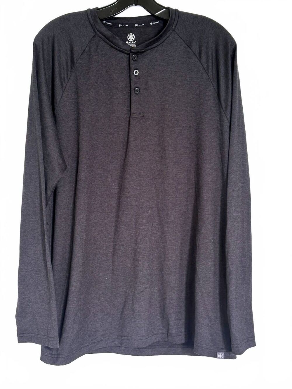 Gaiam men's Charcoal Gray Long Sleeve Henley Raglan Athletic Shirt - M